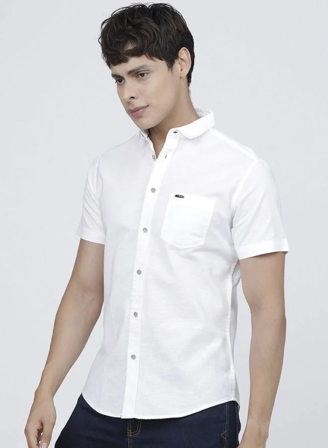 The Indian Garage Co Men Slim Fit Solid Half Sleeves Cutaway Collar Casual Shirt