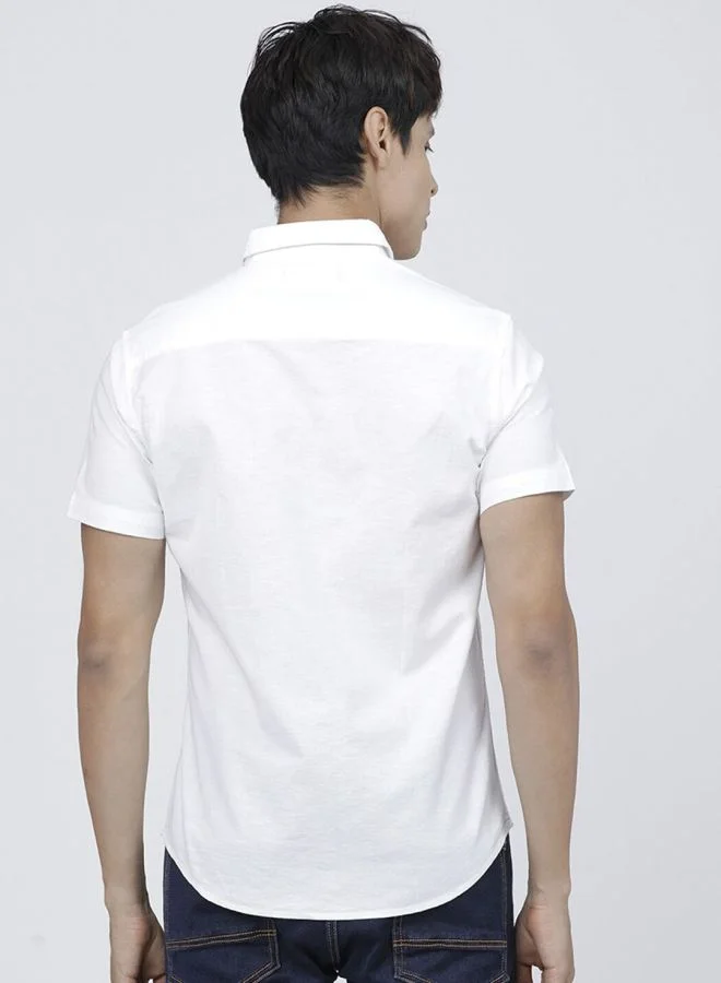The Indian Garage Co Men Slim Fit Solid Half Sleeves Cutaway Collar Casual Shirt