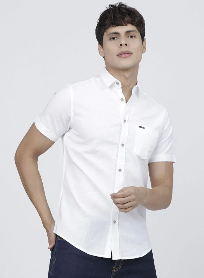 The Indian Garage Co Men Slim Fit Solid Half Sleeves Cutaway Collar Casual Shirt