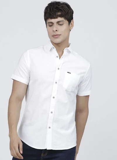 The Indian Garage Co Men Slim Fit Solid Half Sleeves Cutaway Collar Casual Shirt