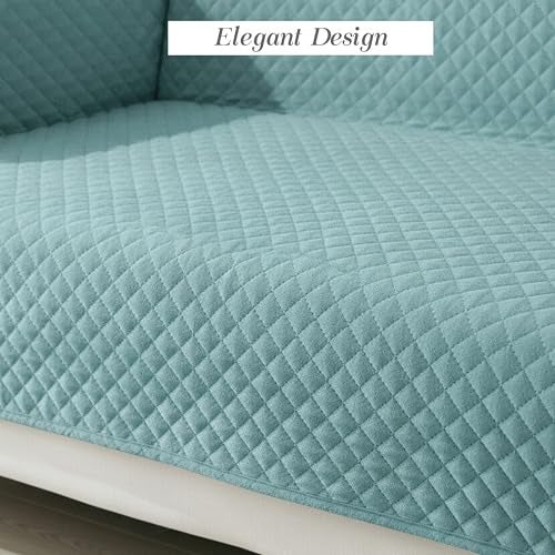 Yellow Weaves 5 Seater Box Design Quilted Velvet Sofa Cover Protector, Set of 3 Pieces (3+1+1), Sky Blue - Image 4