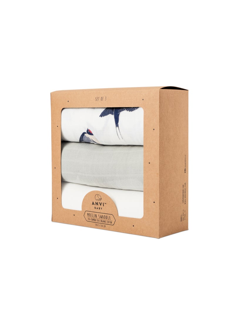 Anvi Baby Set of 3 Organic Bamboo Swaddle The Swallow  - Image 2