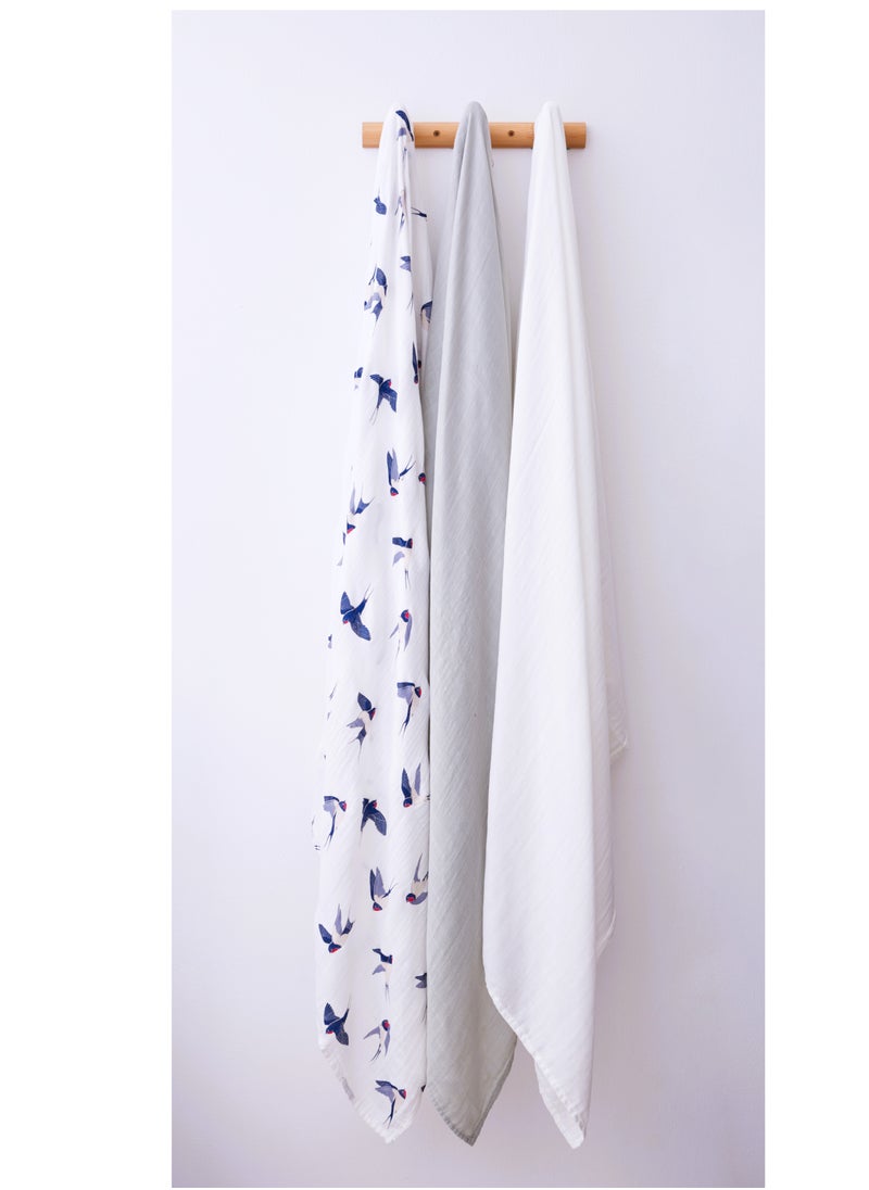 Anvi Baby Set of 3 Organic Bamboo Swaddle The Swallow  - Image 3