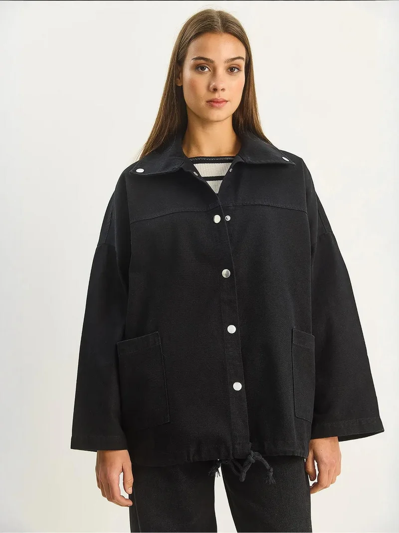 Bianco Lucci Black LUCCI Oversized Denim Button-Up Jacket for Women | Best Price UAE