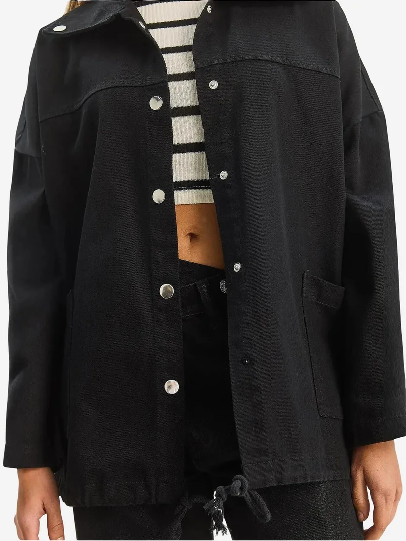 Bianco Lucci Black LUCCI Oversized Denim Button-Up Jacket for Women | Best Price UAE