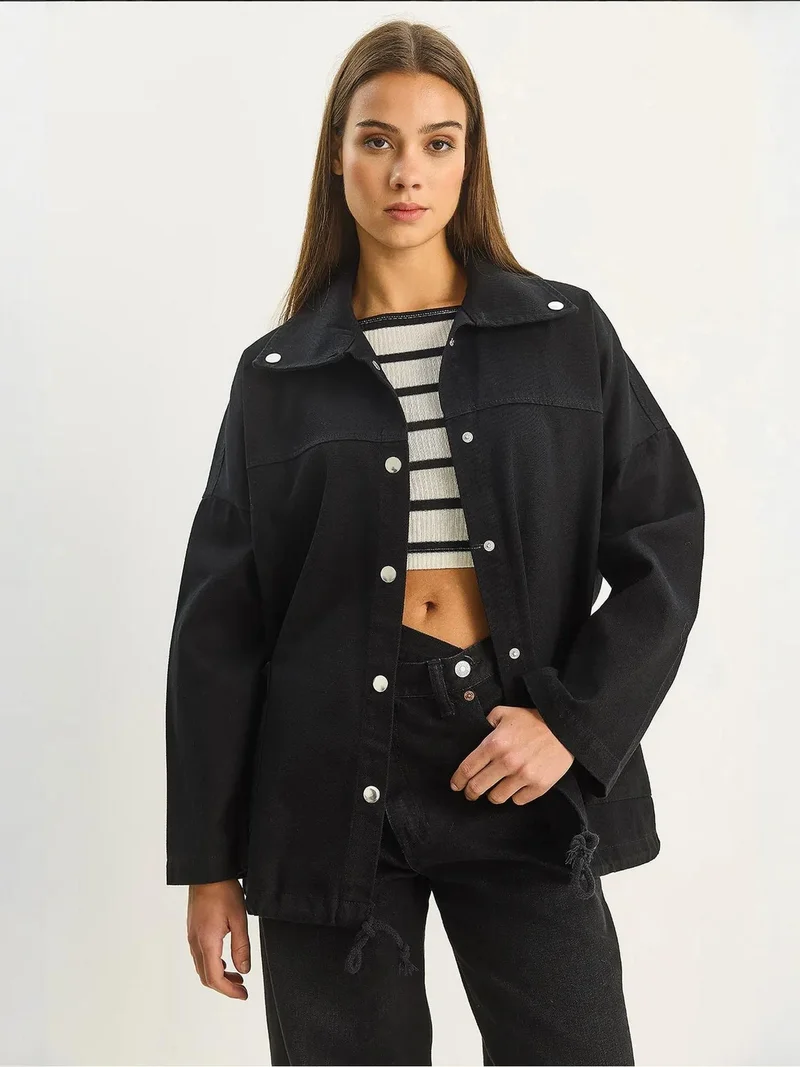 Bianco Lucci Black LUCCI Oversized Denim Button-Up Jacket for Women | Best Price UAE