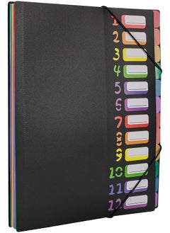 erorex 24 Pocket Expanding File Folder File Organizer Letter Size Hold 240 Sheets Plastic Rainbow Lining Colored Filing Folder Designed For Home Office School Black  - Image 1