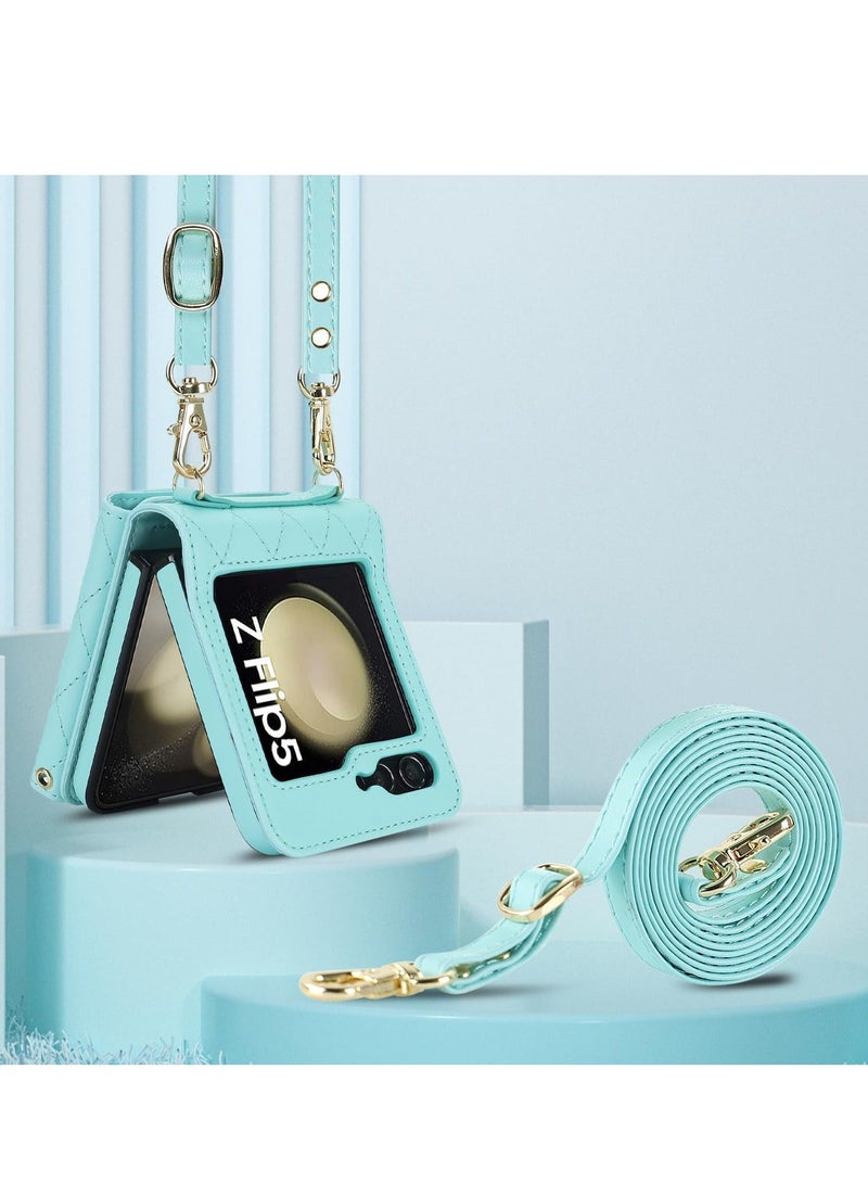 Y&D Wallet Case for Galaxy Z Flip 5 with Card Holder Crossbody Leather Handbag RFID Blocking Detachable Lanyard Magnetic Compatible Samsung 5G Green - Image 3