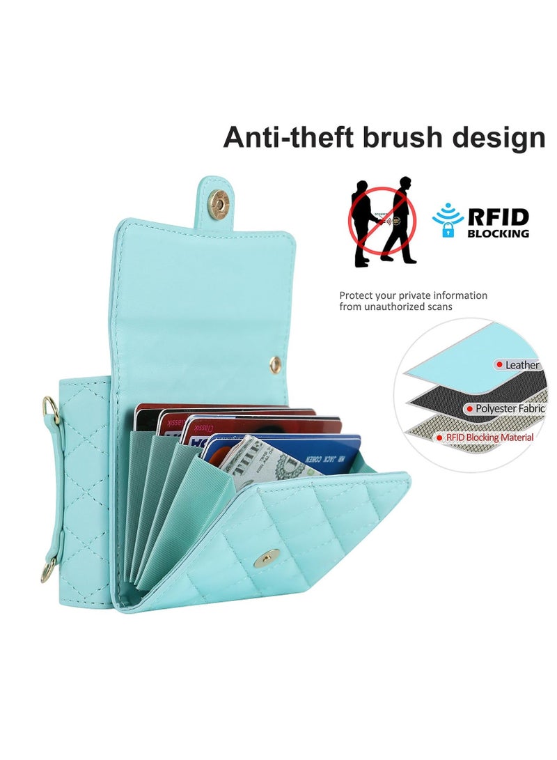 Y&D Wallet Case for Galaxy Z Flip 5 with Card Holder Crossbody Leather Handbag RFID Blocking Detachable Lanyard Magnetic Compatible Samsung 5G Green - Image 4