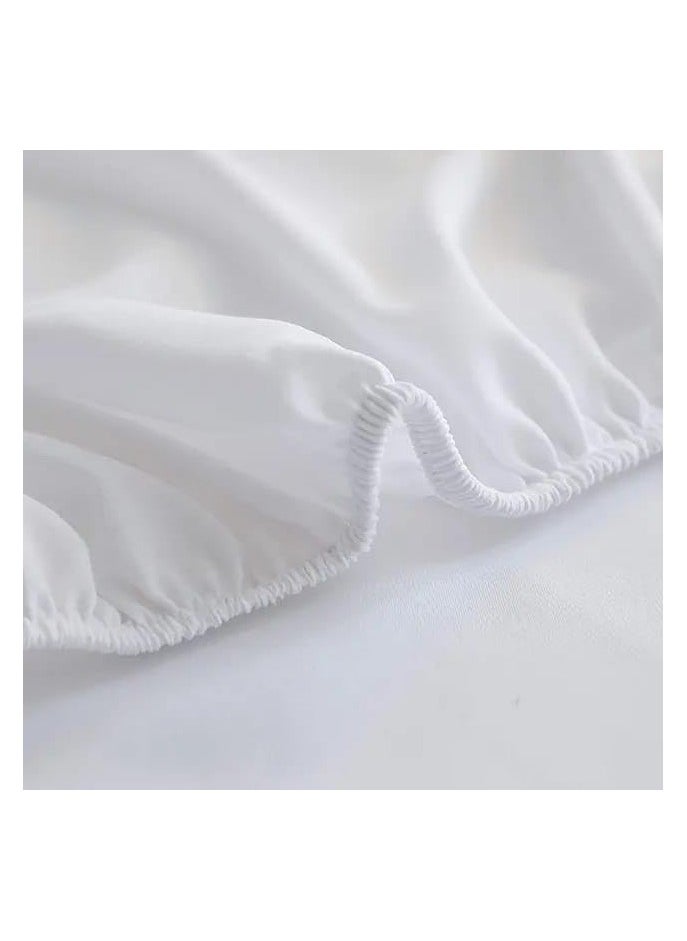 Saudi Deals 3-piece White Cotton Fitted Bedsheet Set with Deep-Pocket Sheet and 2 Pillow Covers, Breathable and Machine Washable, King, Queen, and Single Sizes Available.  - Image 5
