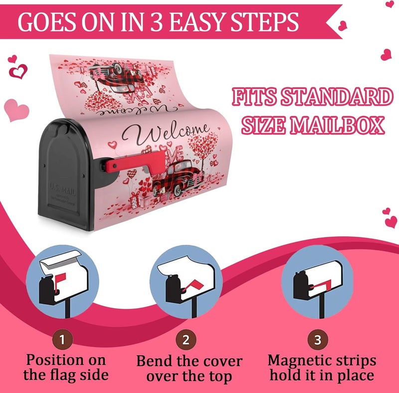 ARKUKT Valentine's Day Mailbox Cover Magnetic Welcome Love Heart Truck Mailbox Wraps Post Letter Box Cover for Garden Yard Home Decor Standard Size 21" x 18" - Image 4