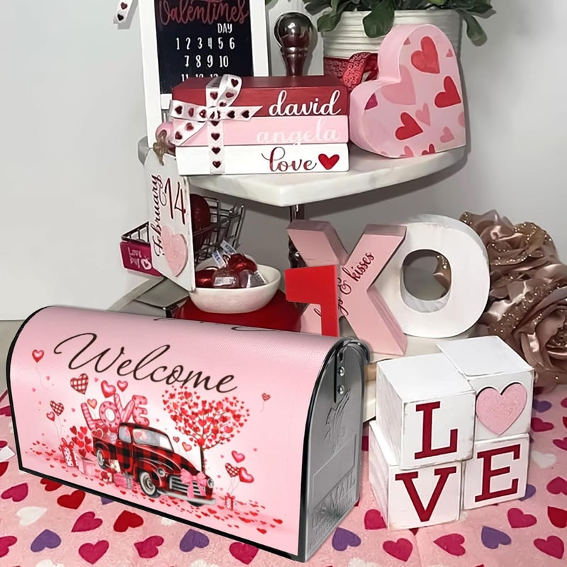 ARKUKT Valentine's Day Mailbox Cover Magnetic Welcome Love Heart Truck Mailbox Wraps Post Letter Box Cover for Garden Yard Home Decor Standard Size 21" x 18" - Image 5