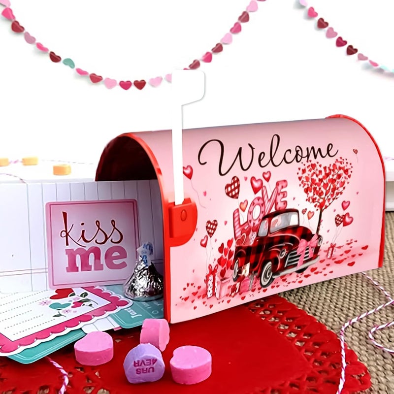 ARKUKT Valentine's Day Mailbox Cover Magnetic Welcome Love Heart Truck Mailbox Wraps Post Letter Box Cover for Garden Yard Home Decor Standard Size 21" x 18" - Image 2