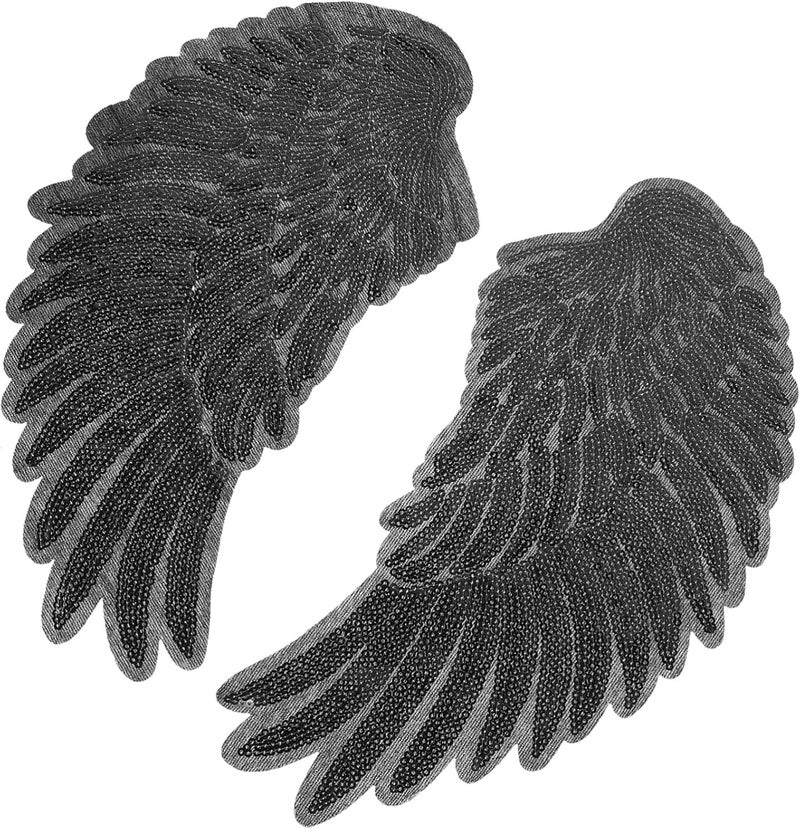 Black Embroidery Wings Patches With Rhinestones For Clothing Repair Craft Decor - Image 1