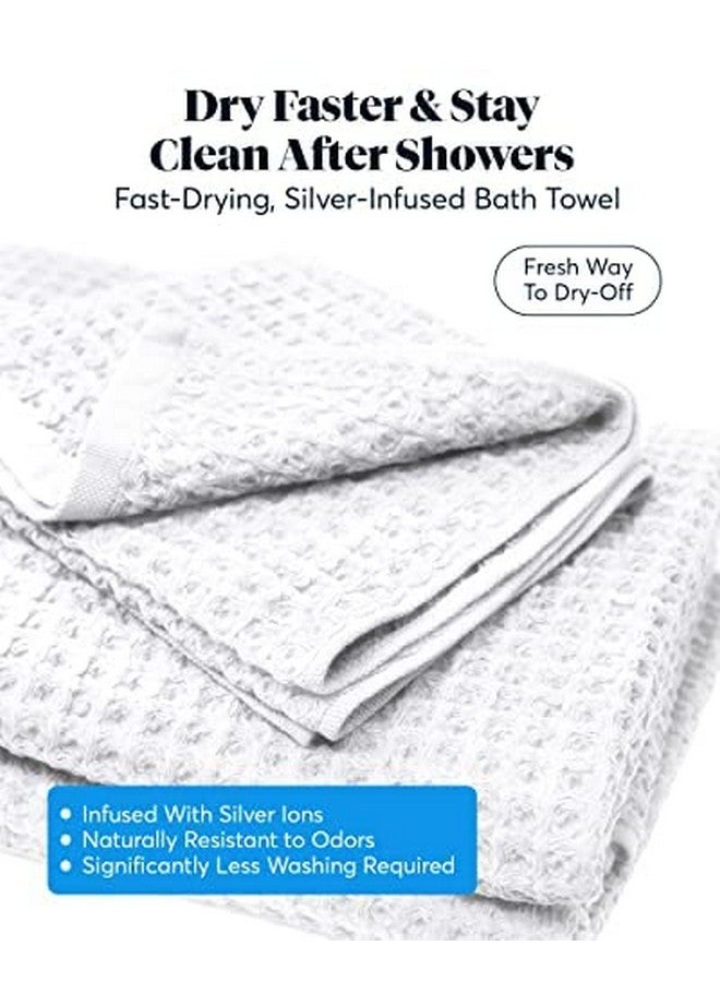 SUTERA Silverthread Waffle Bath Towel California-Spun Supima Cotton, Quick Drying, Ultra Soft, Lightweight and Absorbent - White, Waffle Weave Design - Luxury Bath Towel - Image 4
