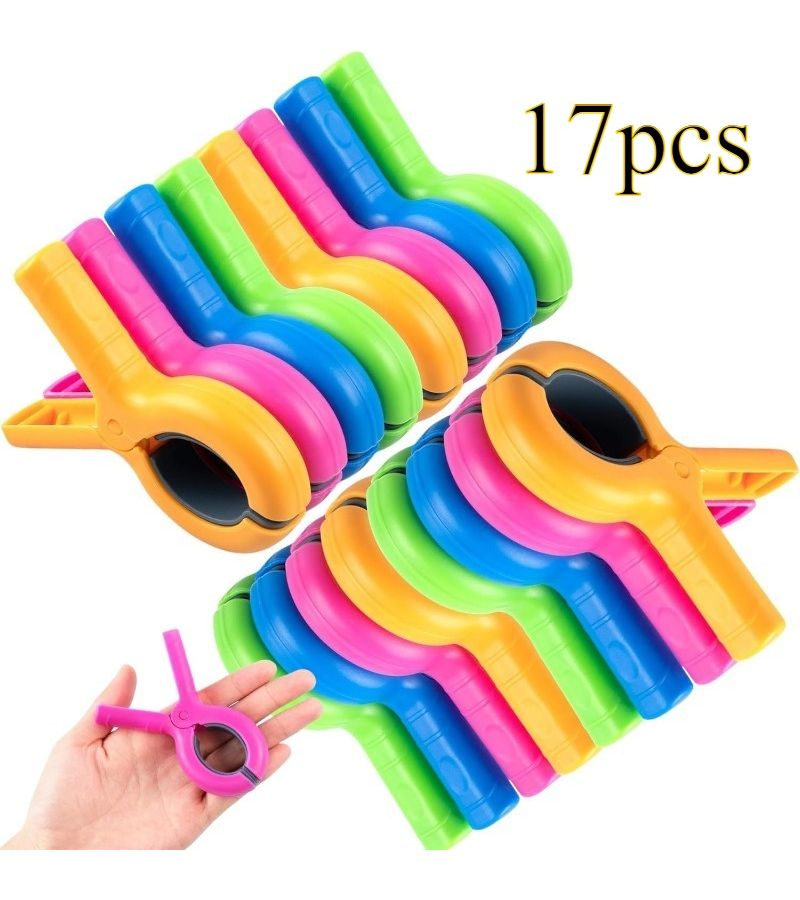 17 Extra Large Assorted Color Beach Towel Clips Heavy Duty Windproof for Pool Cruise Ship Lounge Chair Blanket Bed Sheet Sun Umbrella Rust Proof Durable Outdoor Accessory - Image 1