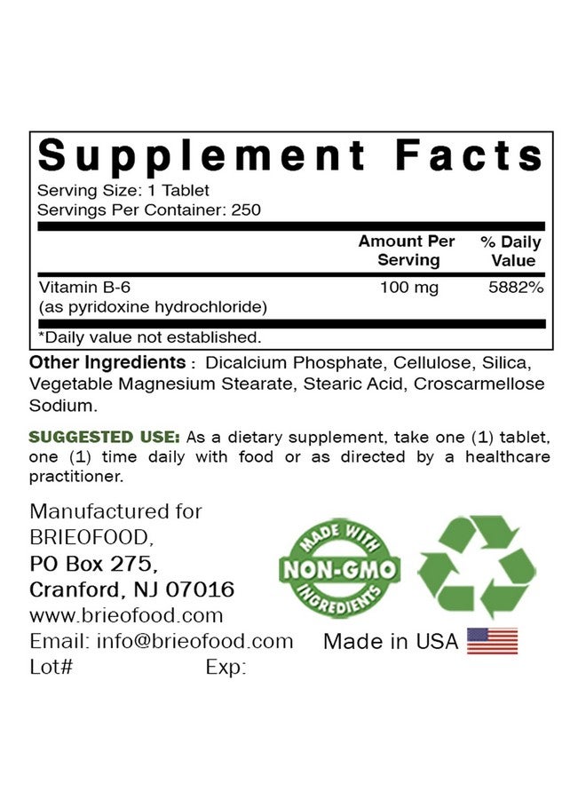 Brieofood Vitamin B6 100 mg 250 Tablets - Image 4
