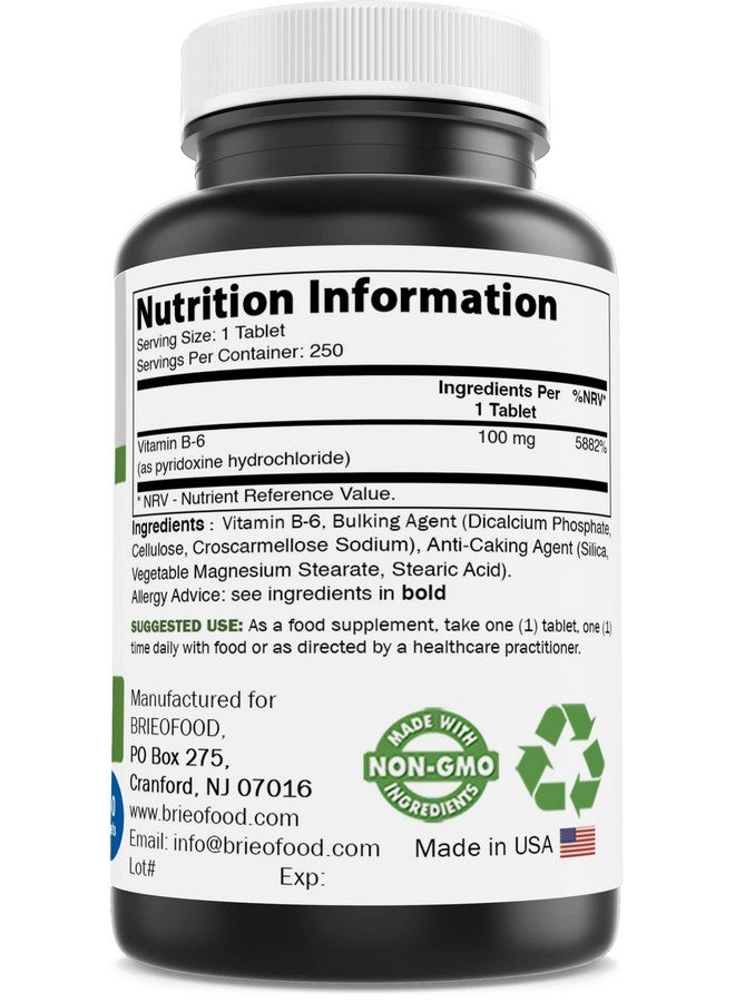 Brieofood Vitamin B6 100 mg 250 Tablets - Image 2