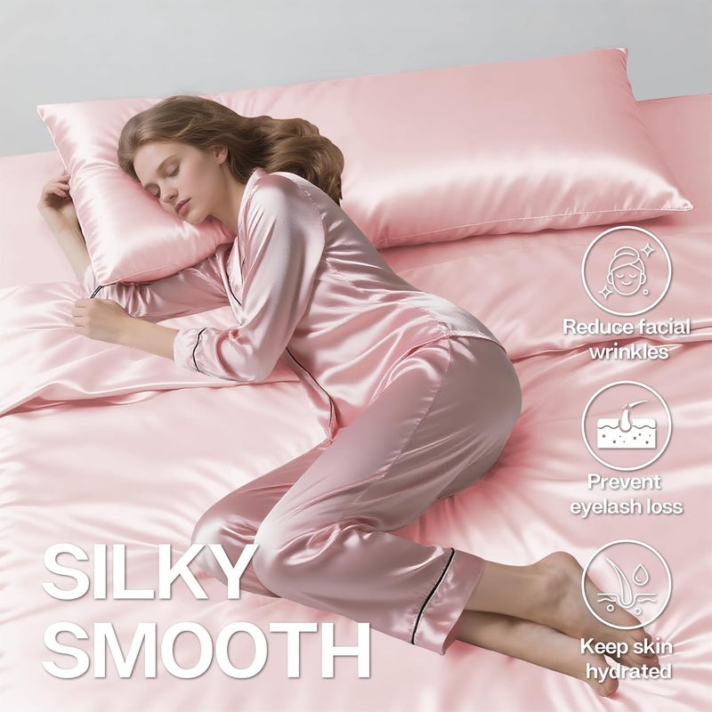 MR&HM Satin Body Pillow Cover, Soft and Breathable Body Pillow Case with Envelope Closure, Cooling and Silky Long Pillowcase for Hair and Skin,Grey (20x54, Light Pink) - Image 4
