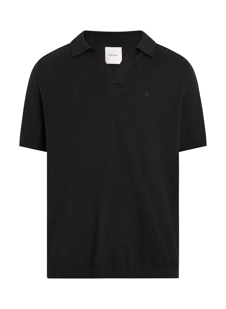 CALVIN KLEIN Knitted Slub Texture Polo Short Sleeve Jumper