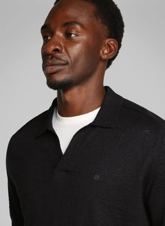 CALVIN KLEIN Knitted Slub Texture Polo Short Sleeve Jumper  - Image 3
