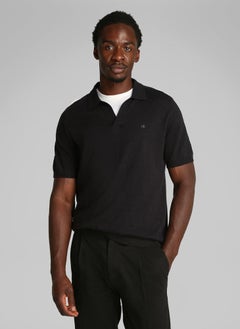 CALVIN KLEIN Knitted Slub Texture Polo Short Sleeve Jumper  - Image 1