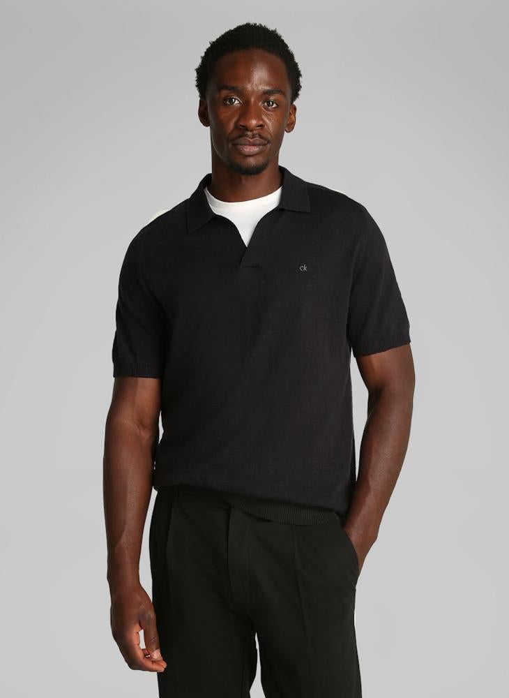 CALVIN KLEIN - Knitted Slub Texture Polo Short Sleeve Jumper - Image 1