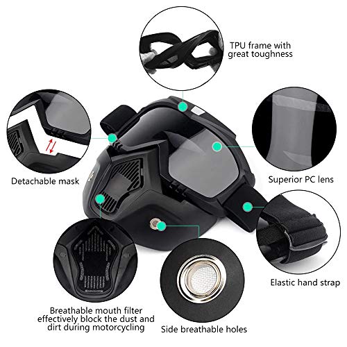 HOME CUBE 1 Pc Motorcycle Goggles Mask Helmet Goggles Road Riding Uv Mouth Filter Cycling Goggles with Detachable Mask -Black - Image 2