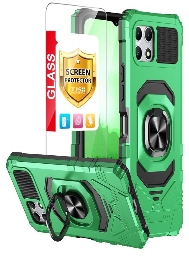 TJ's TJS Compatible for T-Mobile Revvl 7 5G Case, with Tempered Glass Screen Protector, Metal Ring Magnetic Support Kickstand Heavy Duty Drop Protection Cover Phone Case (Green) - Image 1