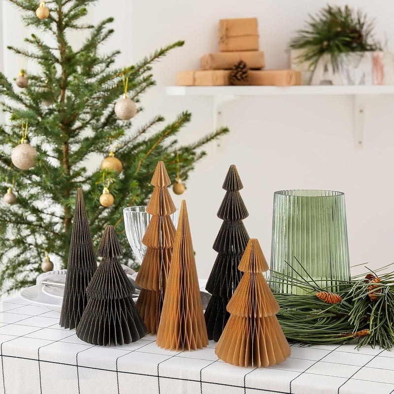Watersay 6 Pcs Glitter Gold Christmas Tree Honeycomb Centerpiece Minimalist 3D Paper Trees Centerpiece Modern Christmas Decor Rustic Reusable Table Decoration for Home Decor Xmas Gift - Image 5