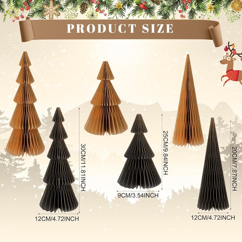 Watersay 6 Pcs Glitter Gold Christmas Tree Honeycomb Centerpiece Minimalist 3D Paper Trees Centerpiece Modern Christmas Decor Rustic Reusable Table Decoration for Home Decor Xmas Gift - Image 3