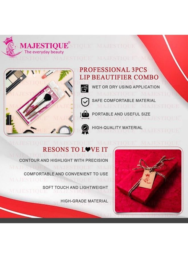 MAJESTIQUE Makeup Brush Set Premium Synthetic Lip Liner Lip Filler And Blush Brush Kit Makeup Beautifier For Women And Girls Professional Quality (3 Pcs Red)  - Image 5