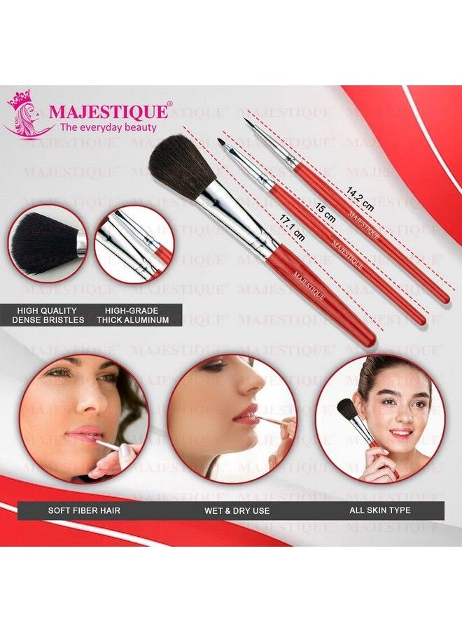 MAJESTIQUE Makeup Brush Set Premium Synthetic Lip Liner Lip Filler And Blush Brush Kit Makeup Beautifier For Women And Girls Professional Quality (3 Pcs Red)  - Image 3