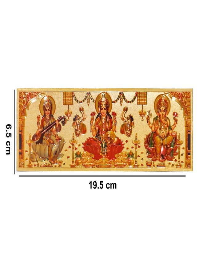 Hawai Gold Plated Acrylic Sheet Printed Ganesh Lakshmi Saraswati Self Adhesive Sticker, Size- 8x2.5 inch - Image 2