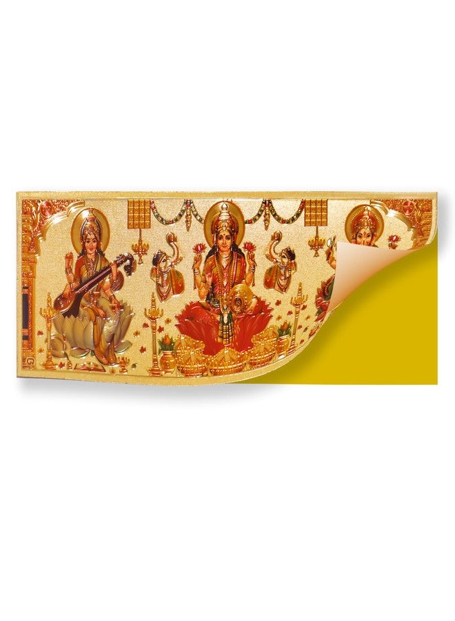 Hawai Gold Plated Acrylic Sheet Printed Ganesh Lakshmi Saraswati Self Adhesive Sticker, Size- 8x2.5 inch - Image 5