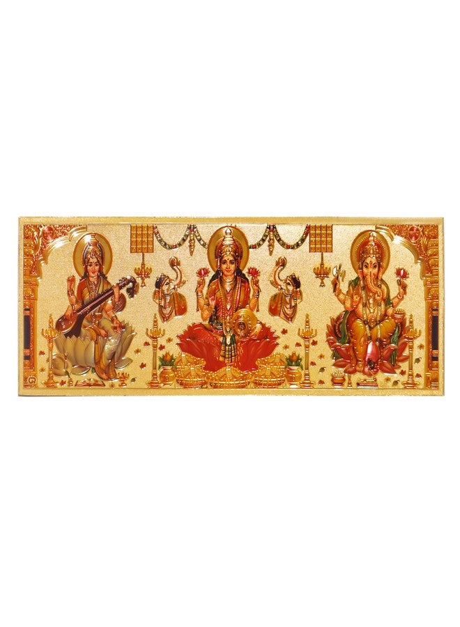 Hawai Gold Plated Acrylic Sheet Printed Ganesh Lakshmi Saraswati Self Adhesive Sticker, Size- 8x2.5 inch - Image 1