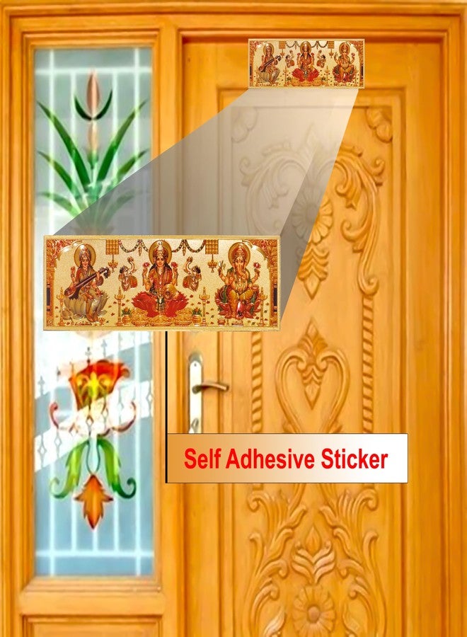 Hawai Gold Plated Acrylic Sheet Printed Ganesh Lakshmi Saraswati Self Adhesive Sticker, Size- 8x2.5 inch - Image 3