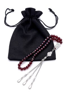 سبحتي  مسبحة قنديل مع معدنية و حجار Red chalcedony | الخرز 8 ملي -عدد الحرز 45 | الحمد لله رب العالمين  - Image 3
