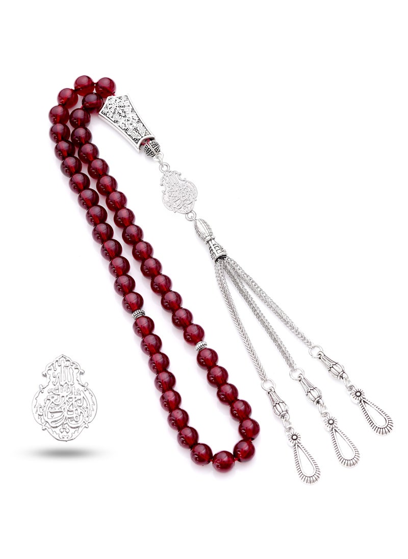 Subhati Prayer Beads ( Misbah) with metal Parts and Red chalcedony Stone | 8 MM Beads - 45 Pcs | Gandeel Design 1  - Image 2