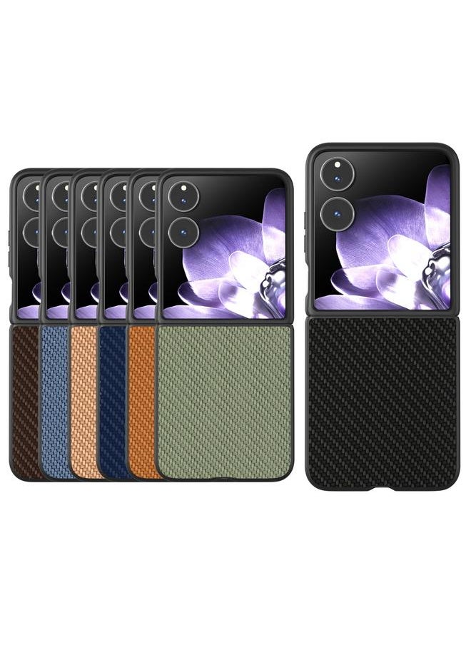 erorex - Case For Xiaomi Mix Flip Black Frame Carbon Fiber Texture PU Phone Case - Image 1