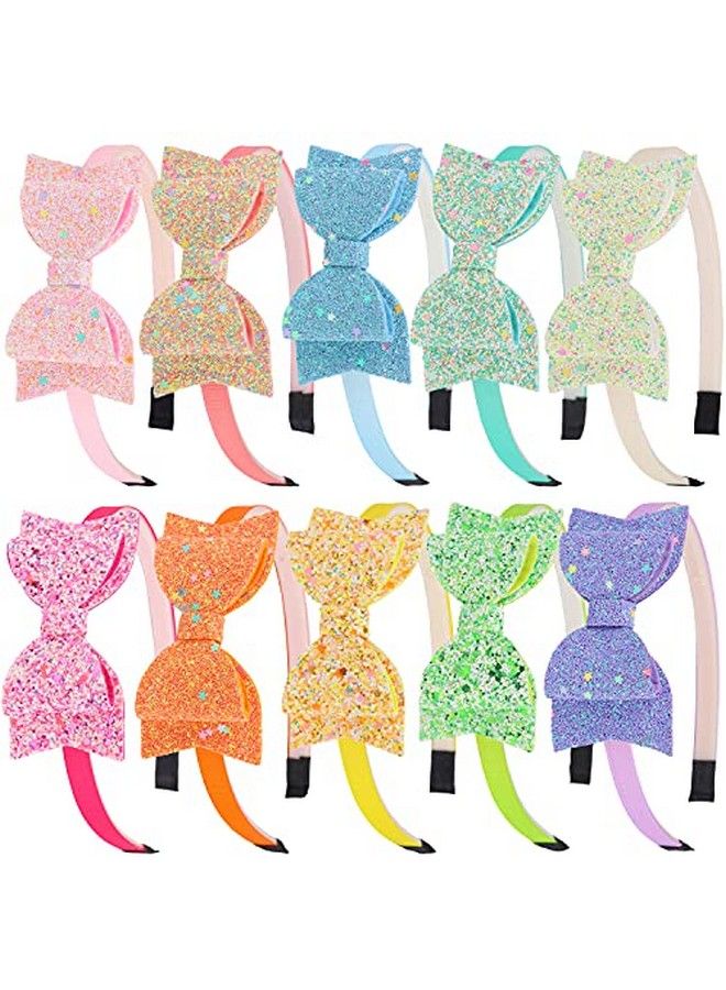 XIMA Bows Headbands For Girlskids Headbands 3.5 Inch Sequin Glitter Hairband With Bow Little Girls Hair Bandspack Of 10 - Image 1