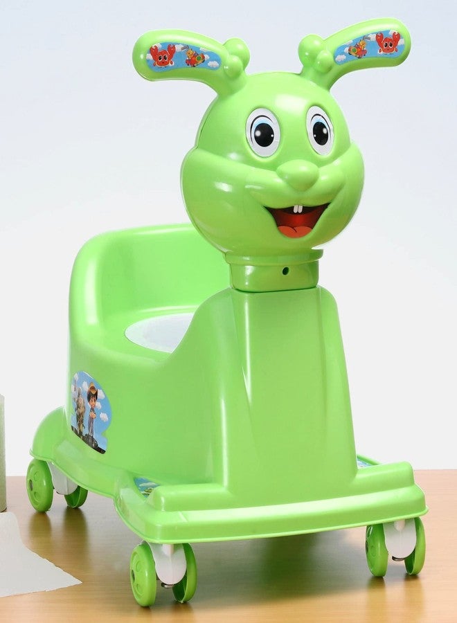 Goyal's Rabbit Style Baby Potty Seat Cum Rider with Wheel and Removable Bowl for Kids (Green) - Image 1