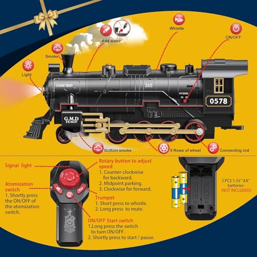 BUBUQE Electric Remote Control Train Set Christmas Trains Steam Locomotive Cargo Car Tracks Rechargeable Train Toys for Kids w3 SmokeWhistle Lights Christmas Birthday Gift for Boys Girls 3 4 5 6 7 - Image 5