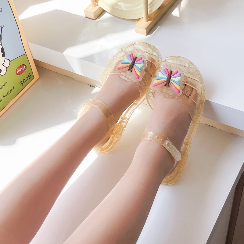 Sandals For Small And Medium-Sized Girls, Butterfly Jelly Shoes, Roman Princess Baby Shoes, Beach Shoes, - Image 4