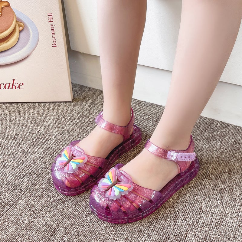 Sandals For Small And Medium-Sized Girls, Butterfly Jelly Shoes, Roman Princess Baby Shoes, Beach Shoes, - Image 1