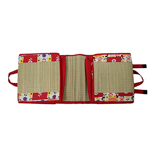 KALA DARSHAN CRAFTS BAZAAR - Foldable Mat with Korai River Grass Chatai 2.5 X 6 Feet 15MM Soft Foam Red Cotton Fabric, Reduced Back Pain Portable - Image 2
