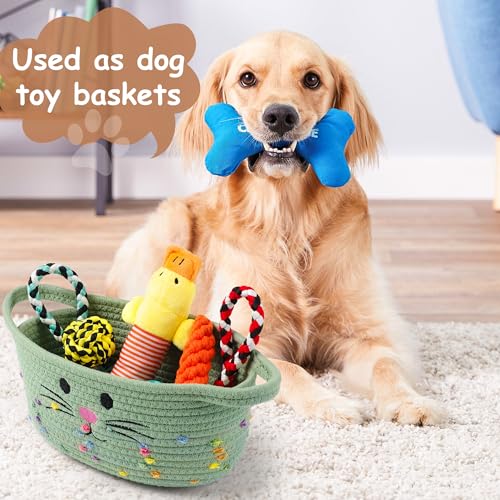 STOBSK Small Woven Baskets for Organizing Rope with Handle Cute Cotton Basket for Nursery Gift Dog Cat Toy Storage Basket for Toy Organizer-Green - Image 5