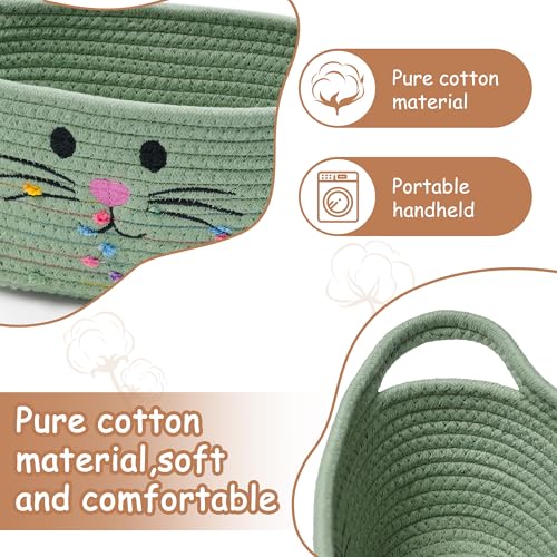STOBSK Small Woven Baskets for Organizing Rope with Handle Cute Cotton Basket for Nursery Gift Dog Cat Toy Storage Basket for Toy Organizer-Green - Image 2