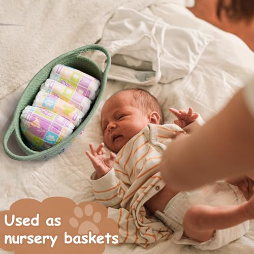 STOBSK Small Woven Baskets for Organizing Rope with Handle Cute Cotton Basket for Nursery Gift Dog Cat Toy Storage Basket for Toy Organizer-Green - Image 3