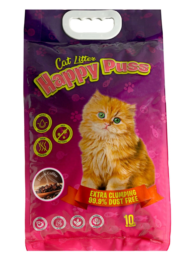 HAPPY PUSS - Happy Puss EXTRA CLUMPING PERFUMED BENTONITE CAT LITTER 10L BLACK COFFEE SCENT - Image 1